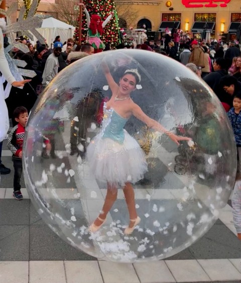 Inflatable Snow Globe, strolling snow globe with Fairy Princess for parties and events in New Jersey, great for holiday paradesm any occasion